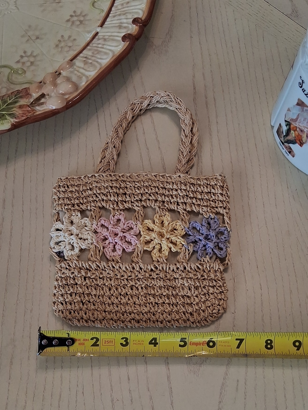 Floral Straw Bag Tote Brown & Multicolor. NW OT. Extra Small For Baby Girl. - Picture 14 of 16
